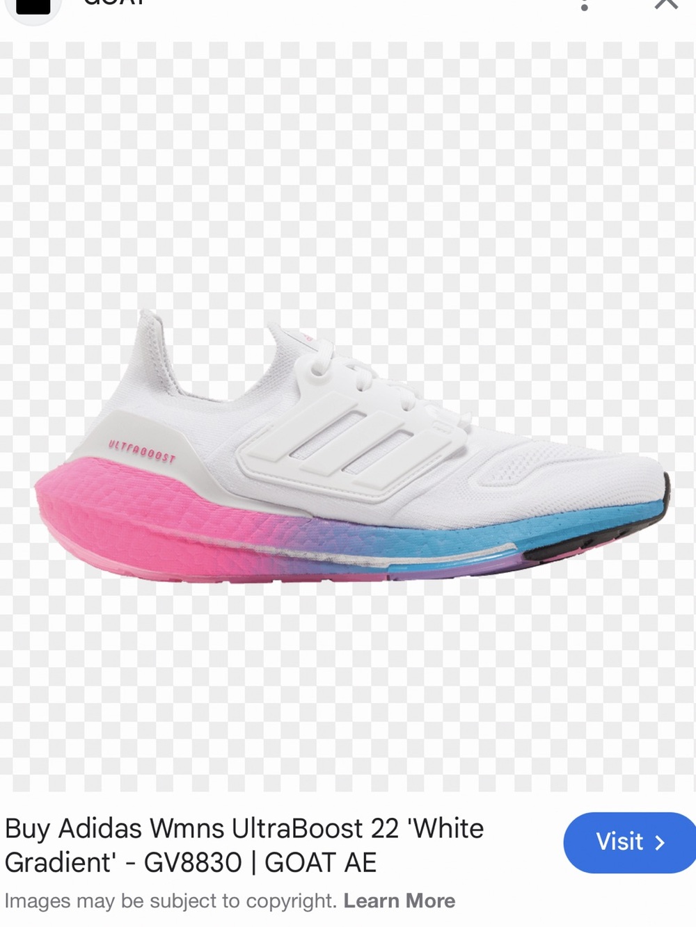 Adidas Ultraboost 22 White Gradient Womens size 8 tennis shoes pink blue